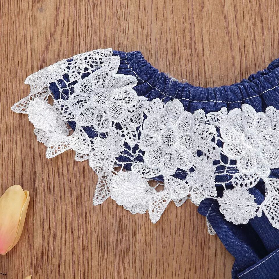 Baby Girl Ruffled Blue Denim Jumpsuit