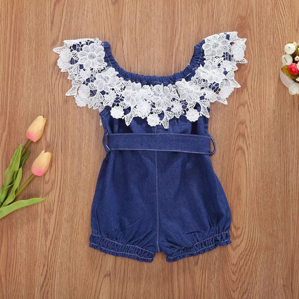 Baby Girl Ruffled Blue Denim Jumpsuit