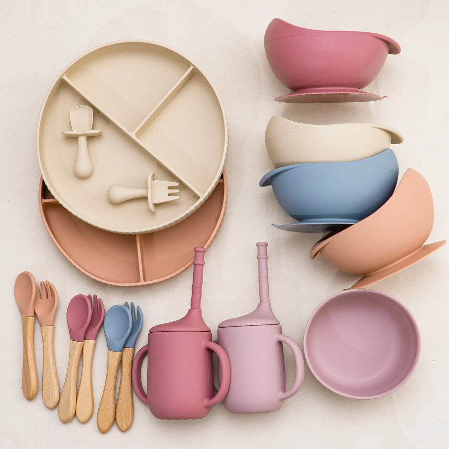 Baby Silicone Cookware Feeding Plate Bowl Set