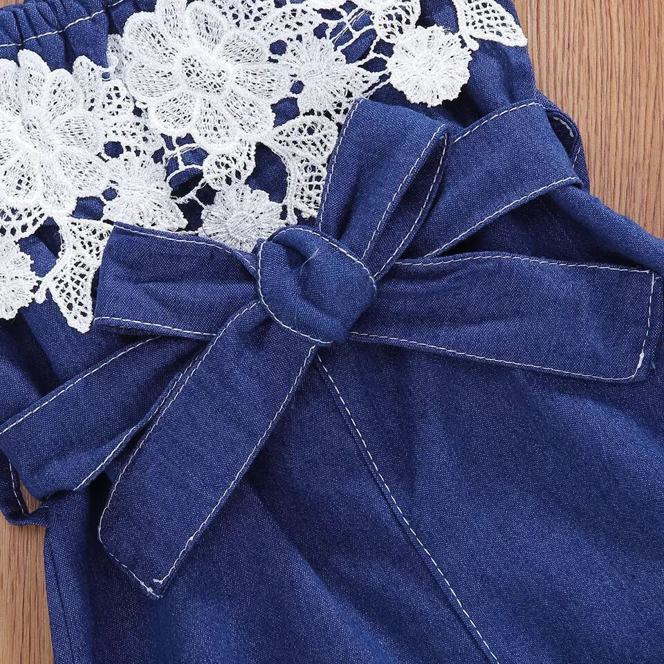 Baby Girl Ruffled Blue Denim Jumpsuit