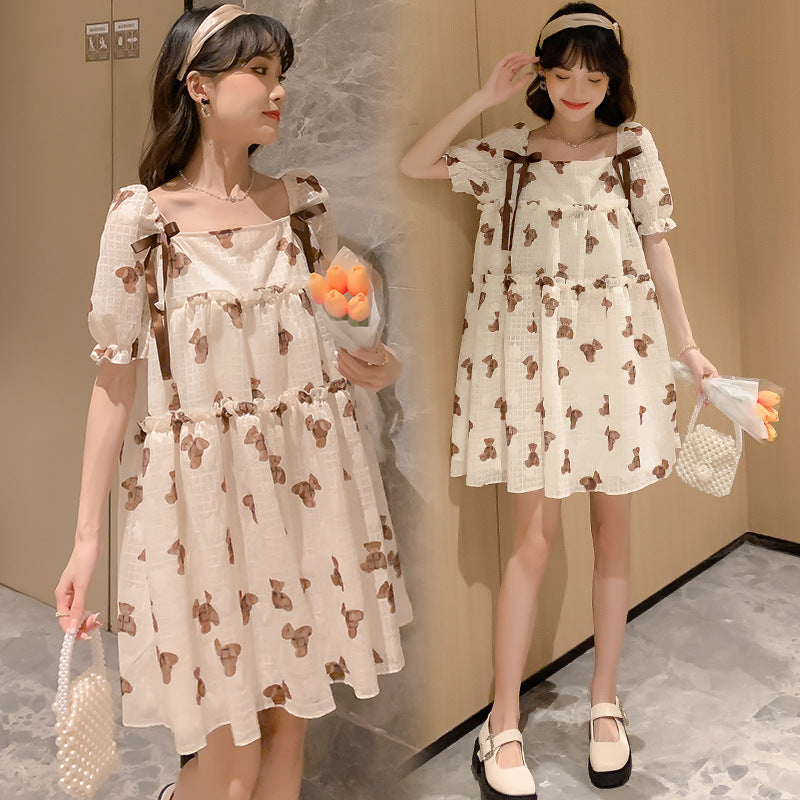 Maternity Thin Chiffon Print Dress