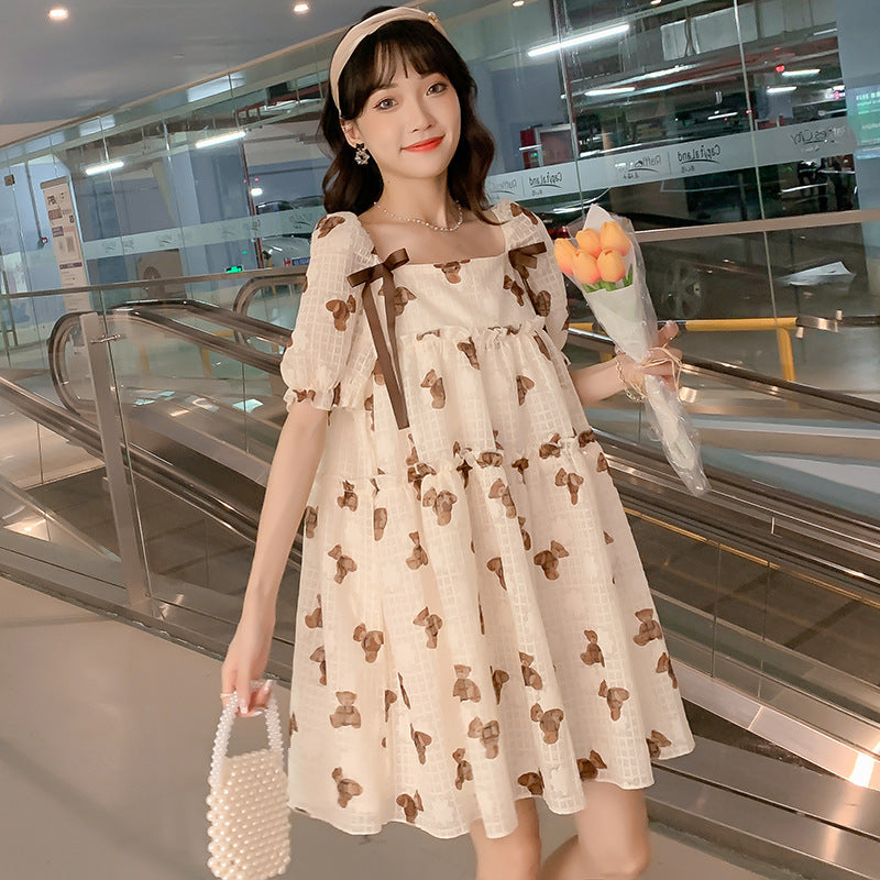 Maternity Thin Chiffon Print Dress