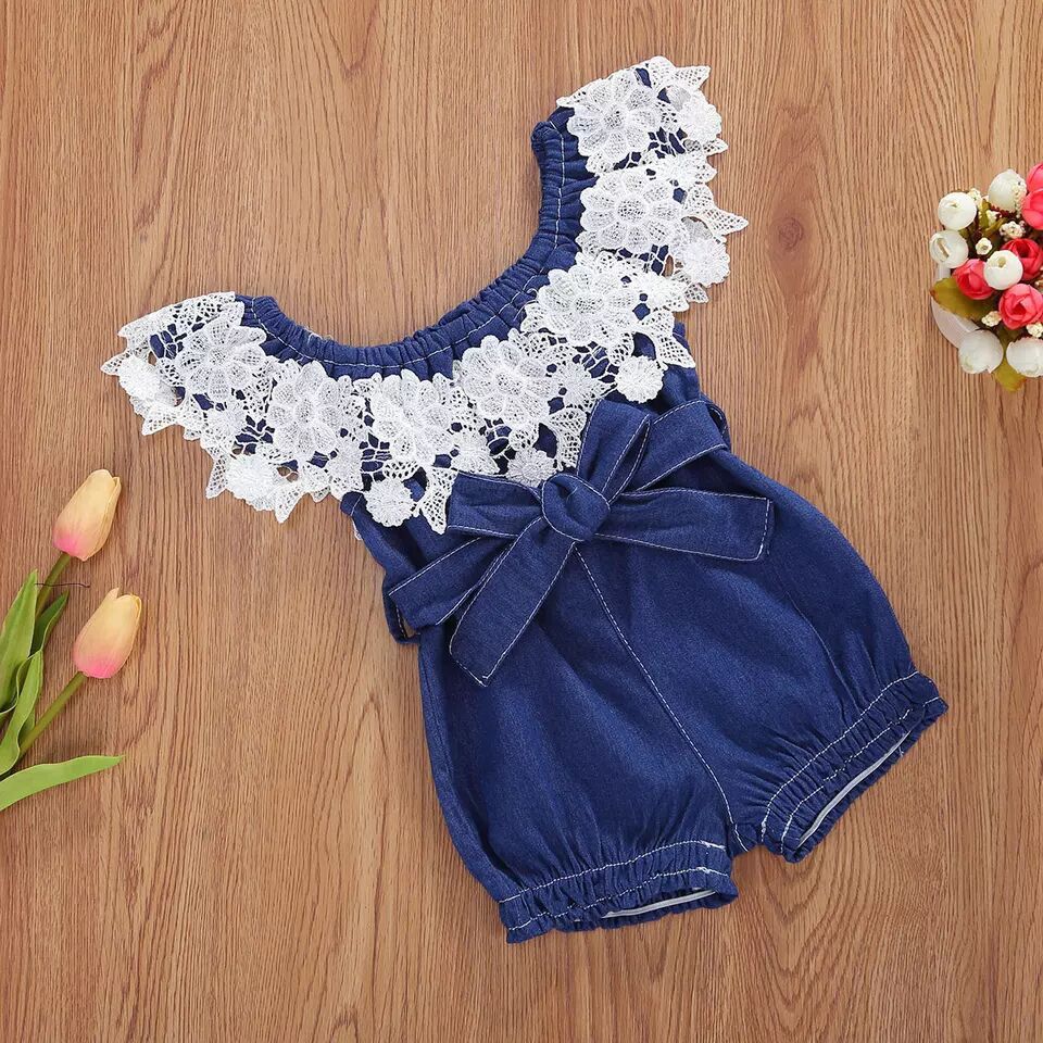 Baby Girl Ruffled Blue Denim Jumpsuit