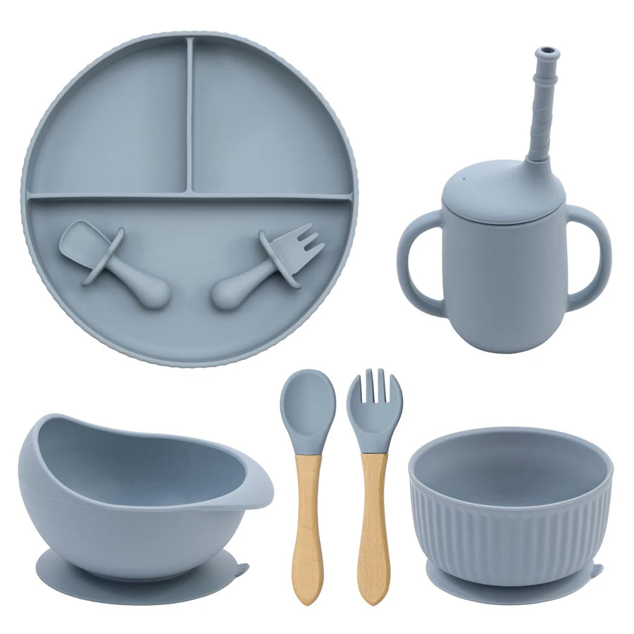 Baby Silicone Cookware Feeding Plate Bowl Set