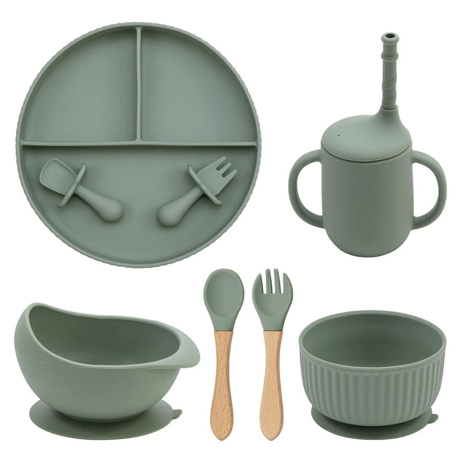 Baby Silicone Cookware Feeding Plate Bowl Set