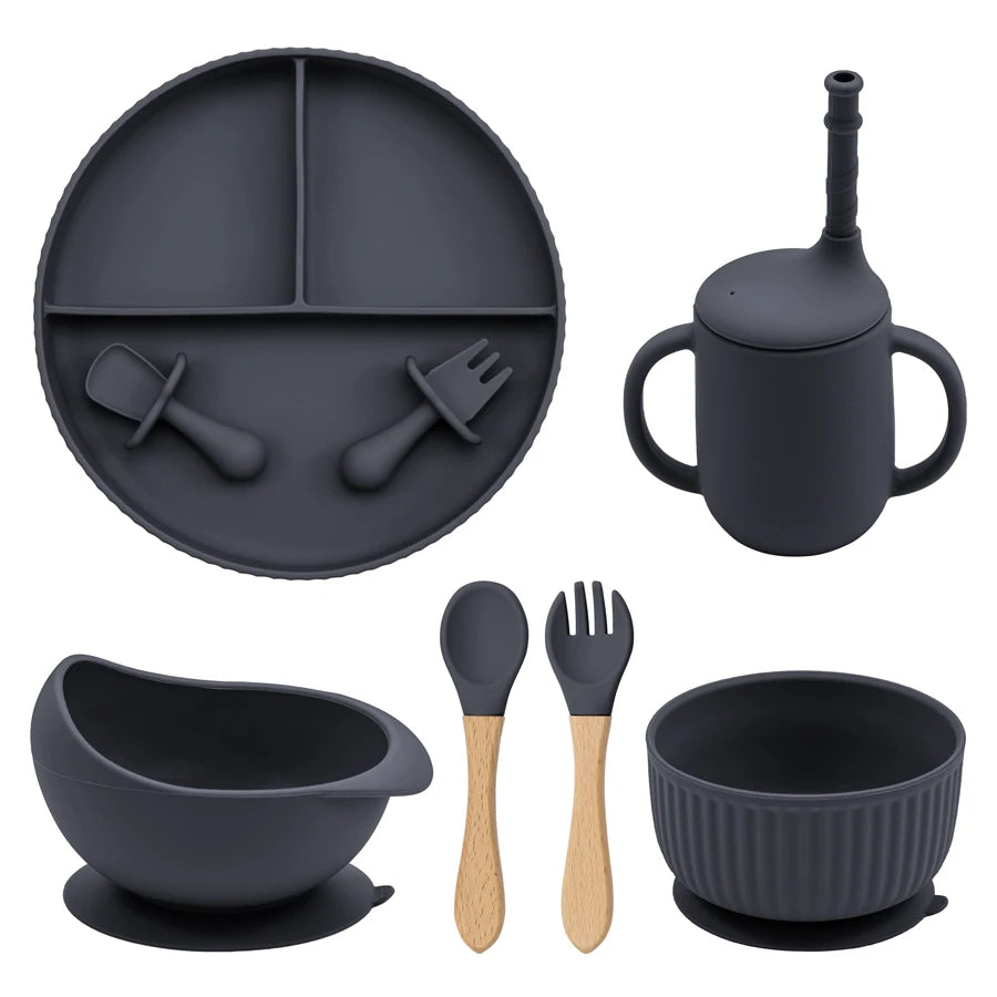 Baby Silicone Cookware Feeding Plate Bowl Set