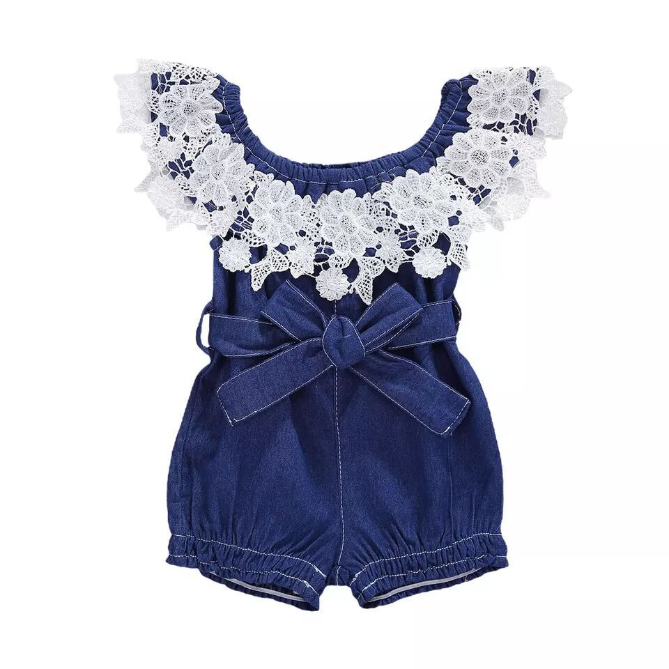Baby Girl Ruffled Blue Denim Jumpsuit