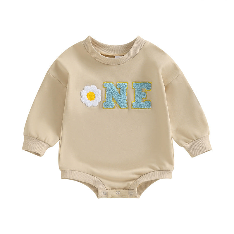 Baby Letters Golden Edge Embroidery Romper