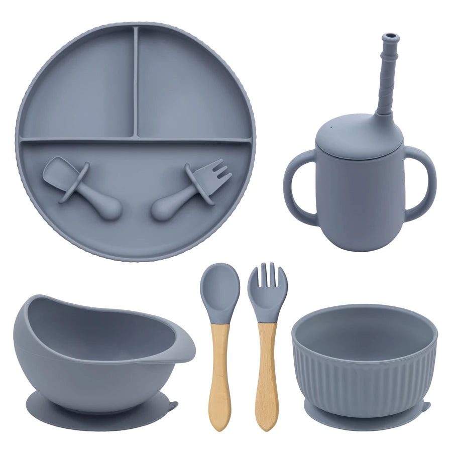 Baby Silicone Cookware Feeding Plate Bowl Set