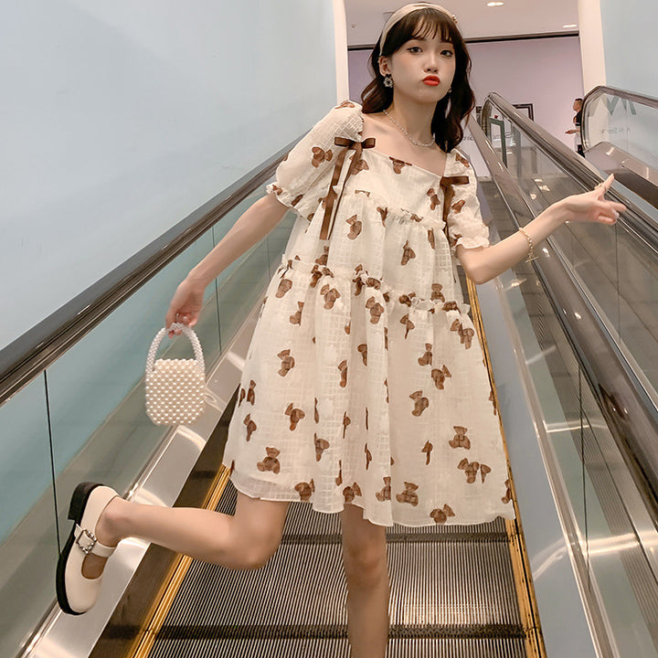 Maternity Thin Chiffon Print Dress