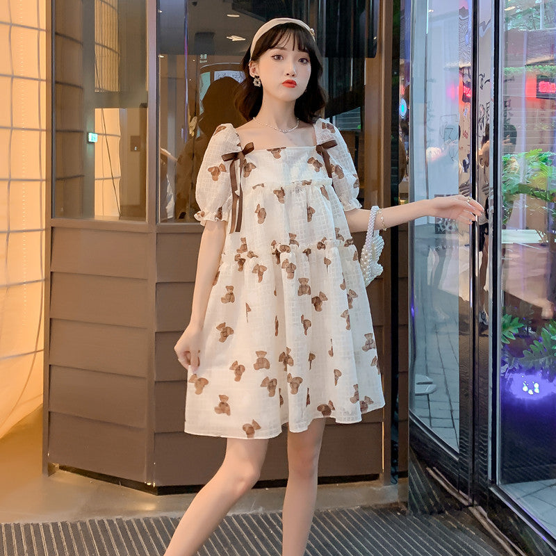 Maternity Thin Chiffon Print Dress