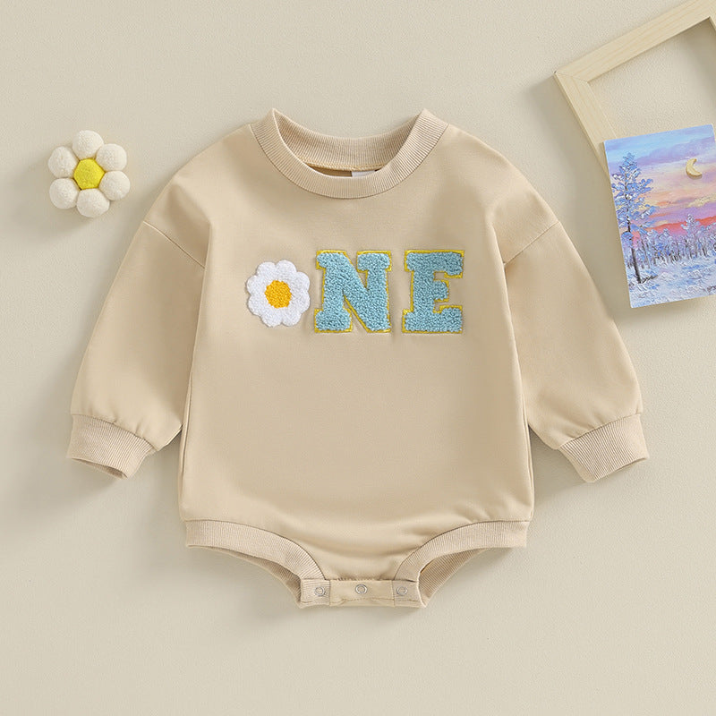 Baby Letters Golden Edge Embroidery Romper